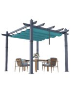 Pérgola de Metal para Exteriores KYBOLT 10x10 Pies con Toldo Retráctil Resistente al Agua Aluminio Azul