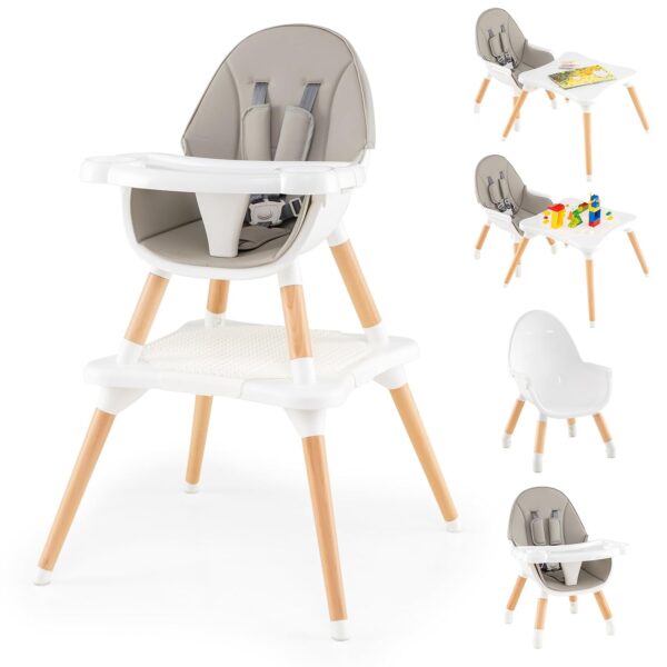 Silla Alta GLACER Gotoplay 10071-BE Convertible 6 en 1 Madera de Abedul Gris