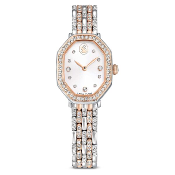 Reloj Swarovski Dextera Octagon 5715521 Forma Octagonal Tono Plateado Acabado Oro Rosa Bisel Pavé Cristales