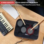 Pyle Juego de batería electrónica – 8 almohadillas sensibles al tacto, 80 kits, 110 canciones, USB/MIDI, salida de auric