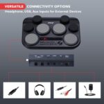 Pyle Juego de batería electrónica – 8 almohadillas sensibles al tacto, 80 kits, 110 canciones, USB/MIDI, salida de auric