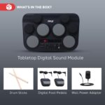 Pyle Juego de batería electrónica – 8 almohadillas sensibles al tacto, 80 kits, 110 canciones, USB/MIDI, salida de auric