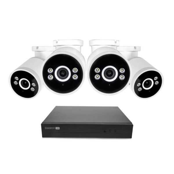 Sistema de cámara de seguridad Swann AdvancedX con cable NVR 4K, 8 canales, 4 cámaras PoE para exteriores, almacenamient