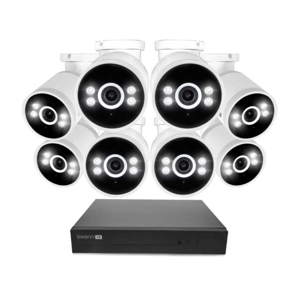 Sistema de cámara de seguridad Swann AdvancedX NVR con cable 4K, 8 canales, 8 cámaras PoE para exteriores, almacenamient