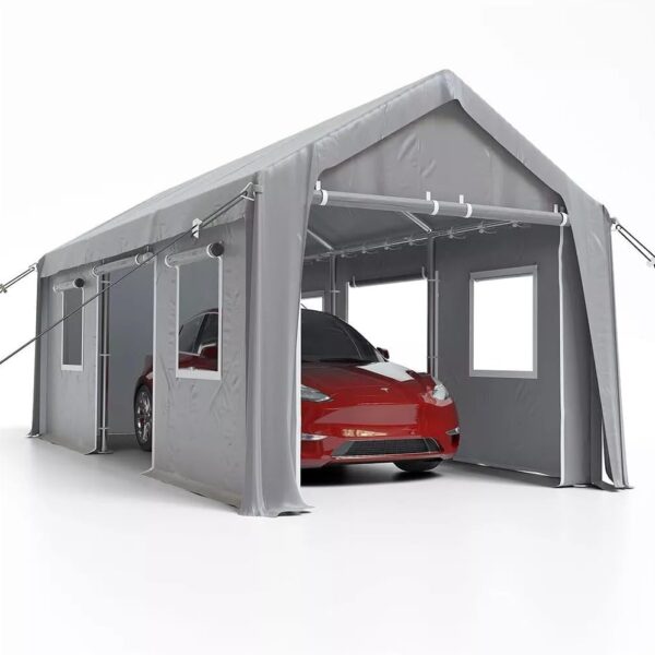 Cochera IDEALHOUSE 10x20 pies Gris con Paredes Laterales y Puertas Extraíbles Estructura de Acero