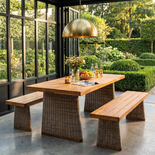 Juego de Comedor para Patio Christopher Knight Home Xavi 336309 Madera de Acacia 3 Piezas Mesa y Sillas con Patas de Rat