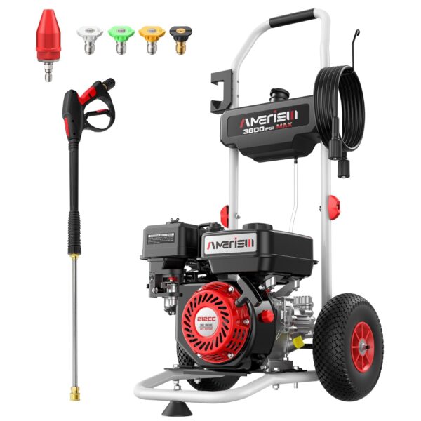 Lavadora a Presión a Gas AMERISUN AL1038A 3800 PSI 2.5 GPM Motor 212cc Rojo y Negro