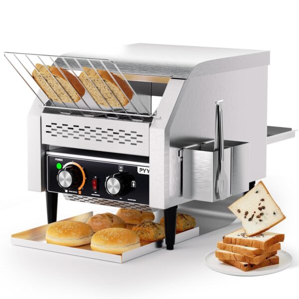 PYY Tostadora con cinta transportadora comercial – Horno eléctrico industrial con correa, 300 rebanadas/hora resistente,