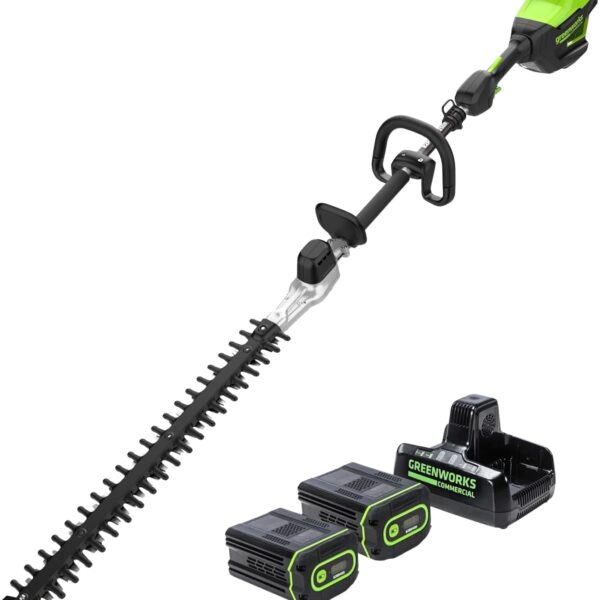 Cortasetos de Poste Corto Inalámbrico Greenworks 82V-24B 24 Pulgadas con 2 Baterías 2.5 Ah y Cargador Rápido de Doble Pu