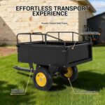 Remolque volquete ATV de capacidad de 750 libras – 15 pies cúbicos. Carrito de jardín de acero resistente con lados extr