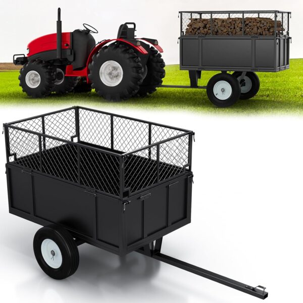 GAOMON Remolque utilitario resistente para ATV/UTV, carrito de descarga de jardín de capacidad de 750 libras, lados extr