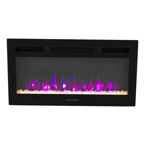 Chimenea Frontal de Cristal Negro Greystone 31 Pulgadas con Troncos de Cristal y 4 Colores LED Modelo 2022302071