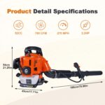 Soplador de Hojas de Gas PeakPursuit Mochila 52CC 2.2 HP 780 CFM 270 MPH Naranja