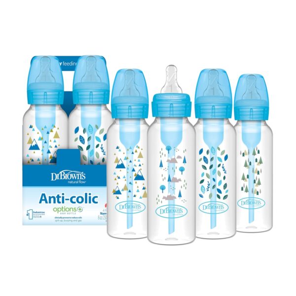 Biberón Dr. Brown's Natural Flow Options+ Anticólicos Azul Naturaleza 8 oz Paquete de 24 Polipropileno