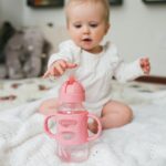 Botella con Popote Dr. Brown's Milestones WB92023-WEB Cuello Ancho 9 Onzas Gris y Rosa 2 Unidades Paquete de 6