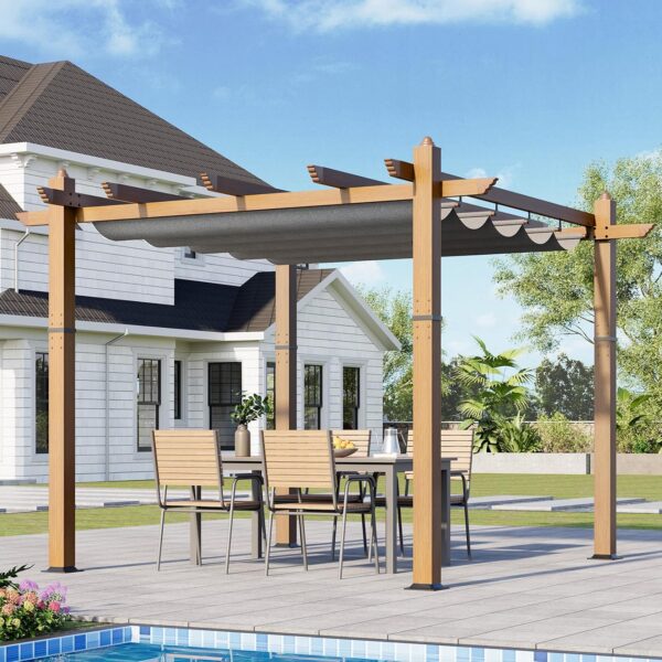 Pérgola Retráctil para Exteriores Acekool 10 x 10 pies Aluminio Gris Techo Ajustable