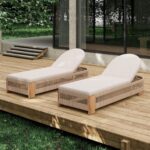 Tumbona para Exteriores Merax 2 Piezas Madera de Acacia Respaldo Ajustable Cojín Impermeable Beige