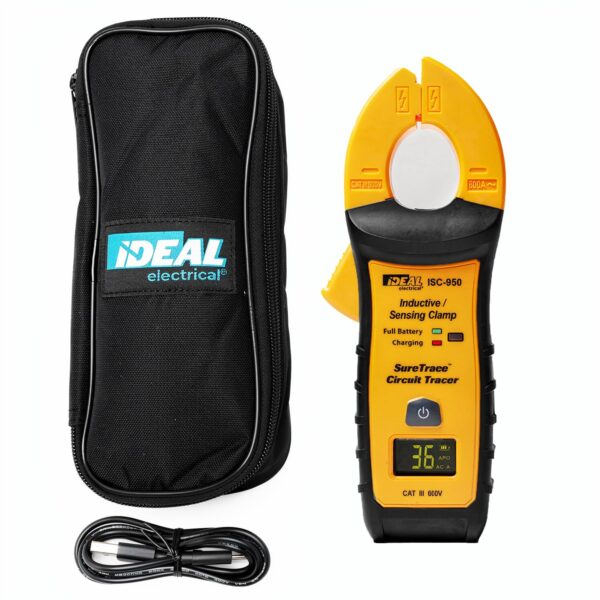 Abrazadera inductiva/de detección SureTrace eléctrica ideal (ISC-950) 0-600 amperios de CA | Batería recargable de iones