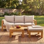 Juego de Muebles para Patio Christopher Knight Home Kayahs 328150R 3 Piezas Madera de Acacia Teca y Beige