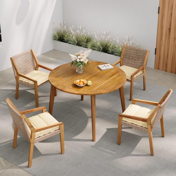 Juego de Comedor Christopher Knight Home Pelham 335252 5 Piezas Madera de Acacia Mesa Redonda con Sillas Acolchadas