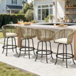 Juego de 4 Taburetes de Bar DWVO MADWVCVUTl Giratorios 360 Grados Altura de Mostrador Beige