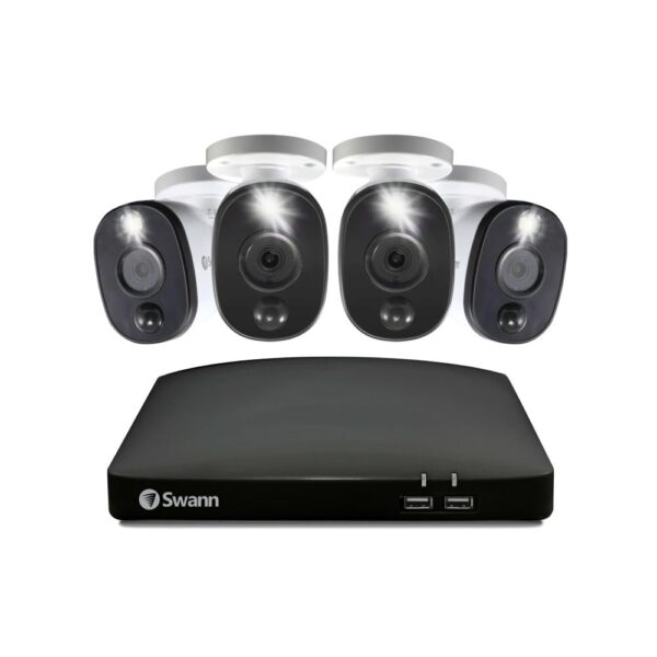 Swann DVR cableado para hogar/negocio, sistema de cámara de seguridad Full HD de 1080p, 8 canales, 4 cámaras para interi