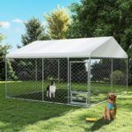 Caseta para Perro Rovibek Crate57 10x10 Pies Exteriores con Techo Comedero Giratorio de Acero Negro