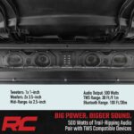 Barra de Sonido UTV Rough Country 99515_A Bluetooth 500 Watts 8 Altavoces Impermeable IP66 Negro