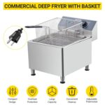 Freidora comercial de 1700 W 11L/3.3 galones | Termostato ajustable de acero inoxidable 201 y tapa de seguridad contra s