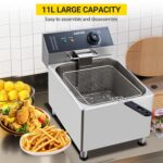 Freidora comercial de 1700 W 11L/3.3 galones | Termostato ajustable de acero inoxidable 201 y tapa de seguridad contra s