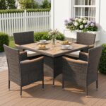 Juego de Muebles para Patio Wisteria Lane ZVN0910GY-WW-VC 5 Piezas Mesa y Sillas de Ratán con Superficie de Madera de Ac