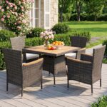 Juego de Muebles para Patio Wisteria Lane ZVN0910GY-WW-VC 5 Piezas Mesa y Sillas de Ratán con Superficie de Madera de Ac