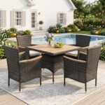 Juego de Muebles para Patio Wisteria Lane ZVN0910GY-WW-VC 5 Piezas Mesa y Sillas de Ratán con Superficie de Madera de Ac