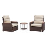 Juego Reclinable de Mimbre Teamson Home THF0124BR 3 Piezas Color Beige con Reposabrazos de Madera de Eucalipto y Mesa Au