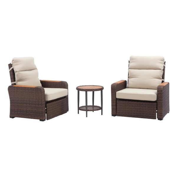 Juego Reclinable de Mimbre Teamson Home THF0124BR 3 Piezas Color Beige con Reposabrazos de Madera de Eucalipto y Mesa Au