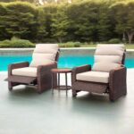 Juego Reclinable de Mimbre Teamson Home THF0124BR 3 Piezas Color Beige con Reposabrazos de Madera de Eucalipto y Mesa Au