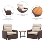 Juego Reclinable de Mimbre Teamson Home THF0124BR 3 Piezas Color Beige con Reposabrazos de Madera de Eucalipto y Mesa Au