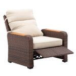Juego Reclinable de Mimbre Teamson Home THF0124BR 3 Piezas Color Beige con Reposabrazos de Madera de Eucalipto y Mesa Au