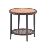 Juego Reclinable de Mimbre Teamson Home THF0124BR 3 Piezas Color Beige con Reposabrazos de Madera de Eucalipto y Mesa Au