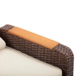 Juego Reclinable de Mimbre Teamson Home THF0124BR 3 Piezas Color Beige con Reposabrazos de Madera de Eucalipto y Mesa Au