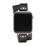 Correa Tory Burch TBS0128E Doble Envoltura en T de Cuero Negro para Apple Watch 1.49 1.57 1.61 1.65 1.73 1.77 pulgadas