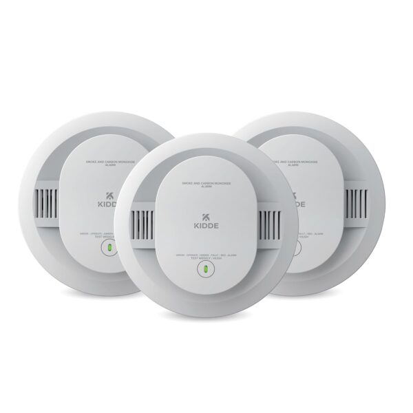 Kidde - Detector de humo y monóxido de carbono para el hogar, funciona con pilas AA, alertas de voz, paquete de 3 unidad
