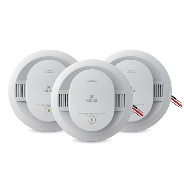 Kidde Detector de humo, cableado con batería de reserva de 10 años, interconectable, luces de estado LED, alarma de 85 d