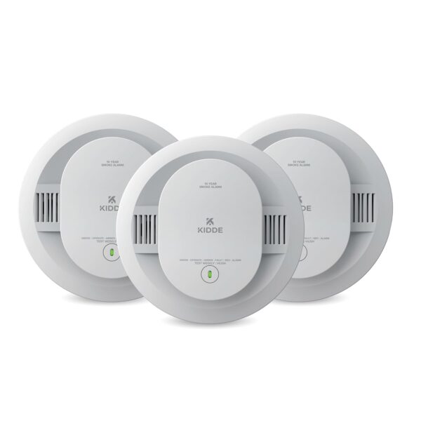 Kidde Detector de humo para el hogar, funciona con batería de 10 años, alertas de voz, notificaciones de luz LED, paquet