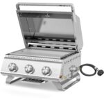 Parrilla de Gas Propano Portátil Electactic TG0130K 3 Quemadores 24000 BTU Acero Inoxidable 2 en 1 Plancha y Parrilla