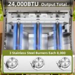Parrilla de Gas Propano Portátil Electactic TG0130K 3 Quemadores 24000 BTU Acero Inoxidable 2 en 1 Plancha y Parrilla