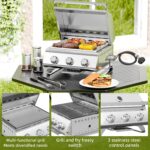 Parrilla de Gas Propano Portátil Electactic TG0130K 3 Quemadores 24000 BTU Acero Inoxidable 2 en 1 Plancha y Parrilla
