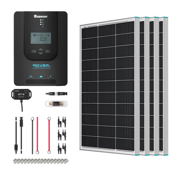 Kit Solar Renogy Premium 400 Vatios 12 Voltios 4 Piezas Panel 100W Controlador de Carga MPPT 40A Módulo Bluetooth BT2