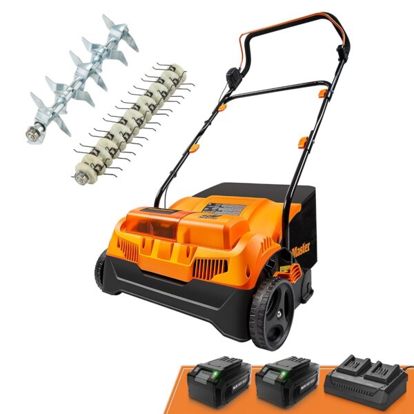 Escarificador y Desbrozador Inalámbrico LawnMaster CLGVB4816 48V MAX 16 pulgadas Sin Escobillas con Bolsa de Recolección