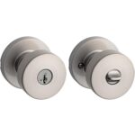 Kwikset Pismo - Pomo para puerta de entrada con cerradura y llave, manija segura con llave exterior, entrada frontal y d